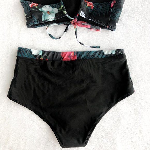 Two Piece Floral High Waisted Halter Bikini Set - Picture 3 of 4